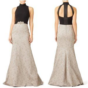 Theia Black Silver Brocade Ionic Gown $1295